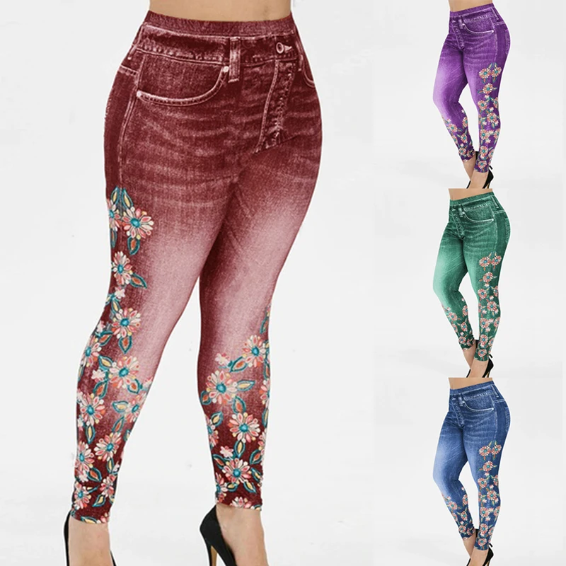 Women's High Waist Floral Print Imitation Denim Fake Jeans Slim Fit Casual Leggings Skinny Seamless Leggings
Women's High Waist Floral Print Imitation Denim Fake Jeans Slim Fit Casual Leggings Skinny Seamless Leggings