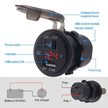 12V/24V Waterproof 2.4A USB Car Charger Socket Power Outlet Adapter With Switch LED Voltmeter For Car Boat Motorcycle Truck
12V/24V Waterproof 2.4A USB Car Charger Socket Power Outlet Adapter With Switch LED Voltmeter For Car Boat Motorcycle Truck