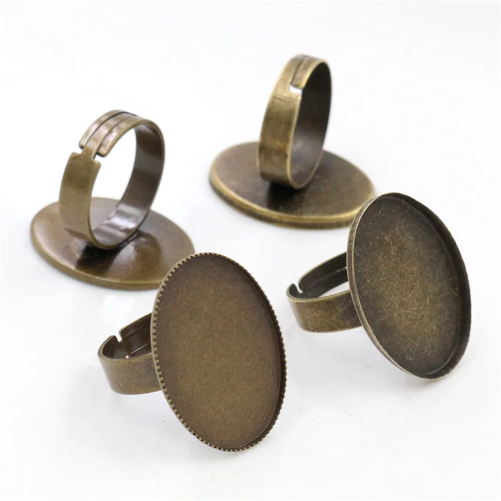 18x25mm 10pcs Antique Bronze Plated 2 Style Brass Oval Adjustable Ring Settings Blank/Base Fit Glass Cabochons | Украшения и
