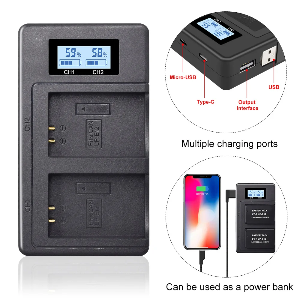PUENDI LP-E12 USB battery Charger for Canon M 100D Kiss X7 Rebel SL1 EOS M10 EOS M50 DSLR digital camera LP-E12 battery charger
PUENDI LP-E12 USB battery Charger for Canon M 100D Kiss X7 Rebel SL1 EOS M10 EOS M50 DSLR digital camera LP-E12 battery charger