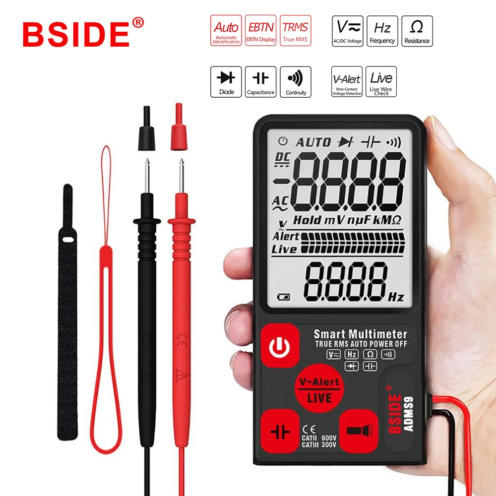 BSIDE NCV Digital Multimeter Ultra-Portable 9999 counts Auto Ranging AC/DC Voltage Meter Back light Large Screen Ohm Hz Tester
BSIDE NCV Digital Multimeter Ultra-Portable 9999 counts Auto Ranging AC/DC Voltage Meter Back light Large Screen Ohm Hz Tester
