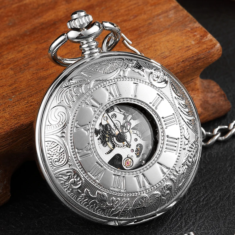 Механические карманные часы в стиле ретро с цепочкой брелоком мужские полым