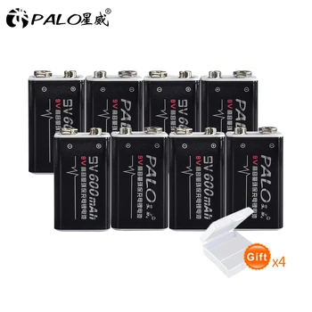 PALO 8pcs 9V 6F22 600mAh lithium Rechargeable Battery 8 pcs pieces 9 volt li-ion li ion liion batteries
