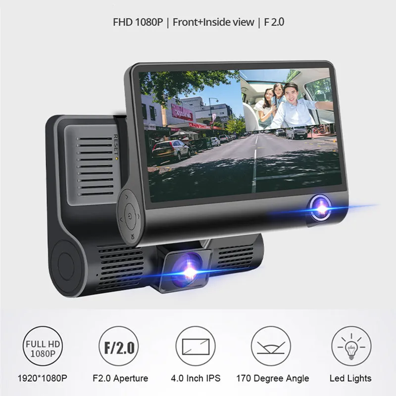 Three Record Lens Video Recorder With Screen For Car HD 1080P DVR Wide Angle Loop Recording Driving Video Rear View Dash Camera
Three Record Lens Video Recorder With Screen For Car HD 1080P DVR Wide Angle Loop Recording Driving Video Rear View Dash Camera