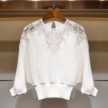 Slim hollow out lace wild women sweater loose long sleeve o-neck lady knitted pullover top 2020 spring new 
Slim hollow out lace wild women sweater loose long sleeve o-neck lady knitted pullover top 2020 spring new