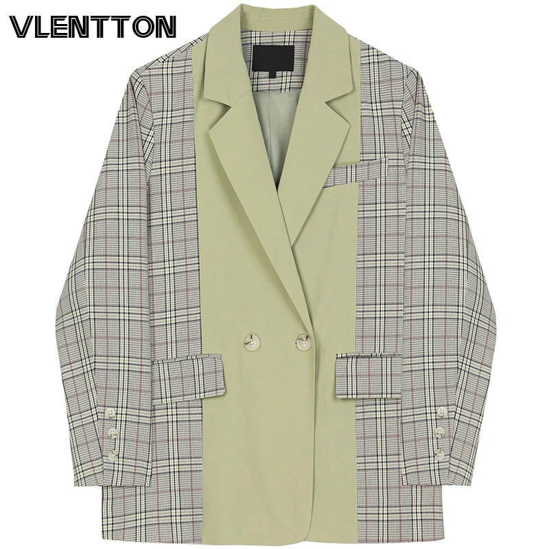 Spring Autumn Vintage Plaid Splice Blazer Jacket Women Chic Button Loose Suit Coat Female Tops Oversize Korean Blazers Mujer
Spring Autumn Vintage Plaid Splice Blazer Jacket Women Chic Button Loose Suit Coat Female Tops Oversize Korean Blazers Mujer