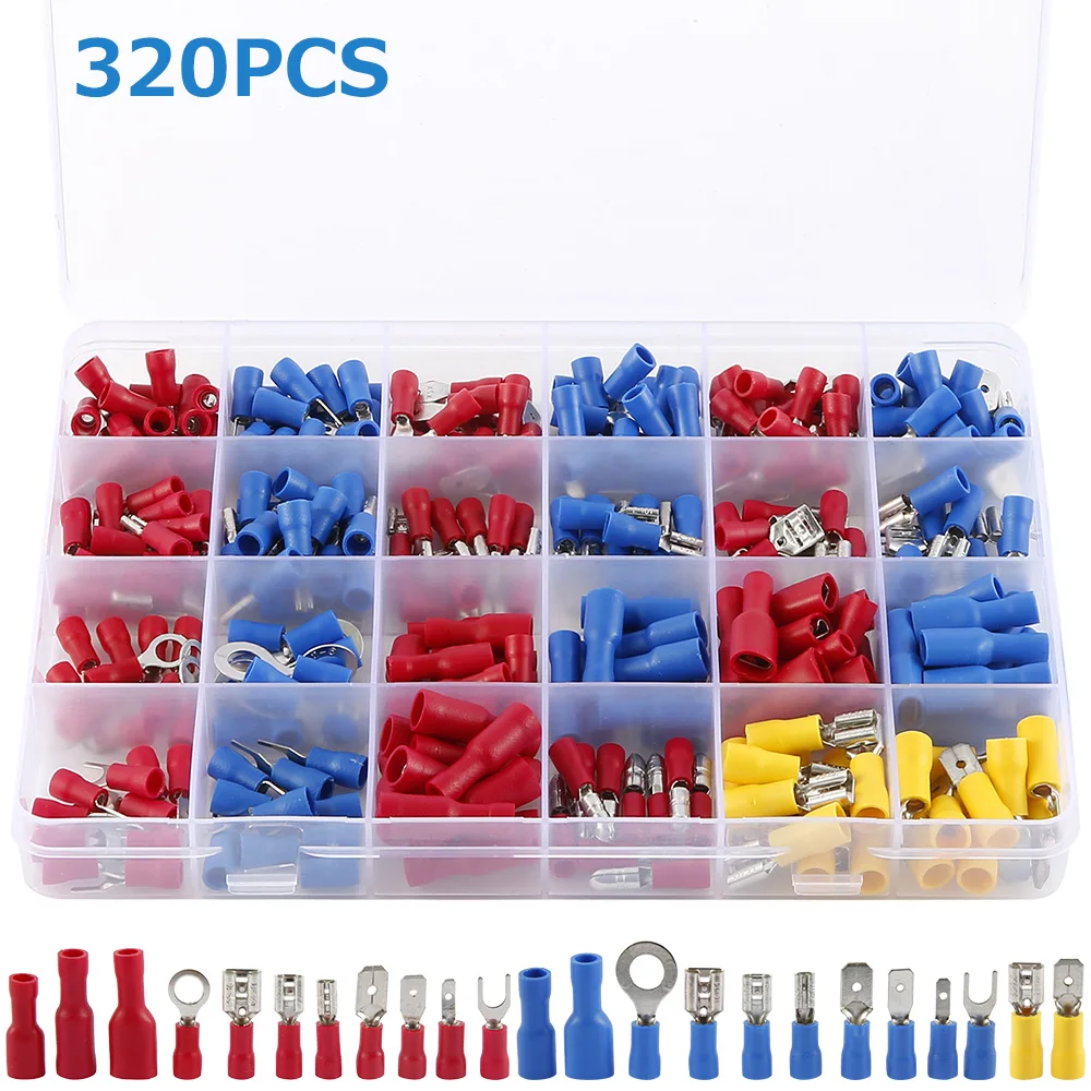 320Pcs Assorted Full Insulated Electrical Wire Terminals Crimp Connector Spade Butt Ring Fork Set 1/4 2.8mm 4.8mm 6.3mm
320Pcs Assorted Full Insulated Electrical Wire Terminals Crimp Connector Spade Butt Ring Fork Set 1/4 2.8mm 4.8mm 6.3mm