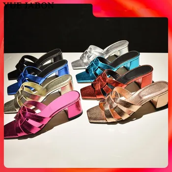 Bling Sliver Gold Black women slippers leather 5cm square heels slipper open toe women sandals ladies Summer casual shoes woman
Bling Sliver Gold Black women slippers leather 5cm square heels slipper open toe women sandals ladies Summer casual shoes woman