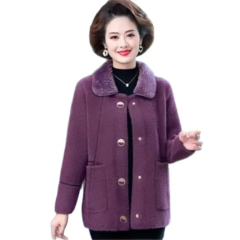 

New Autumn Winter Mom's Coat Imitate Mink Velvet Add Thick Women's Coat Loose Noble Double Sided Woolen Mink Keep Warm Overcoat