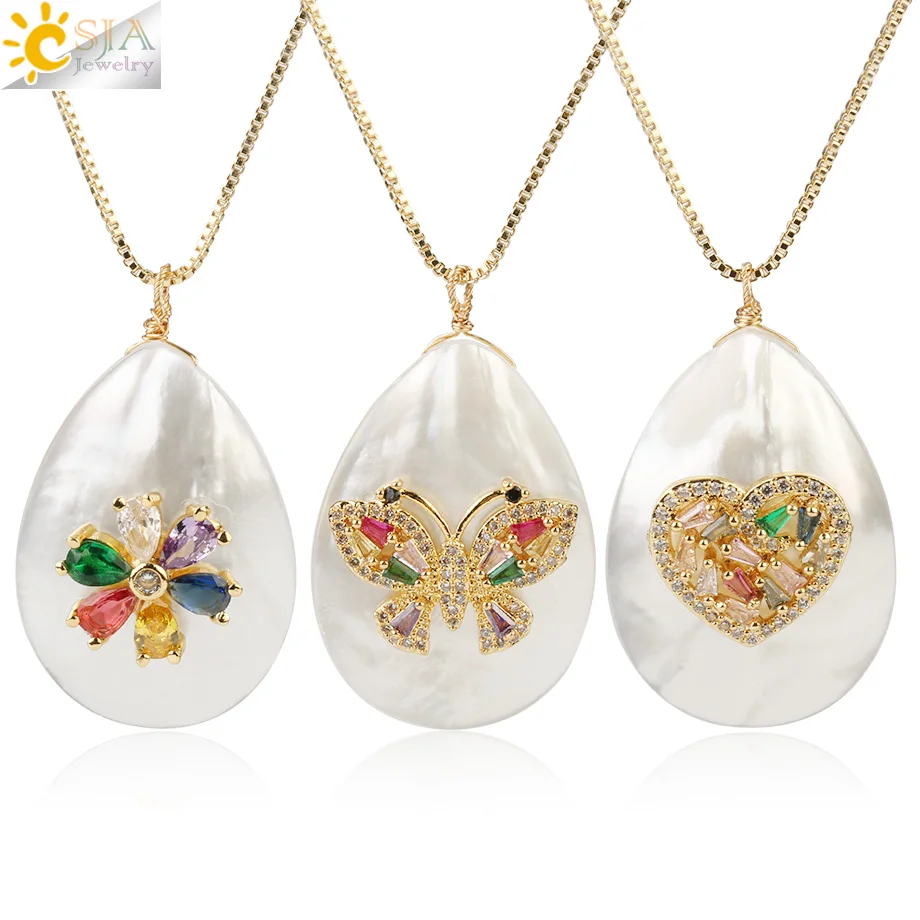 CSJA Water Drop White Abalone Shell Pendant Necklace Pearl Shells Gold Color Wing Heart Charms Zircon Elegant Women Jewelry G239
CSJA Water Drop White Abalone Shell Pendant Necklace Pearl Shells Gold Color Wing Heart Charms Zircon Elegant Women Jewelry G239
