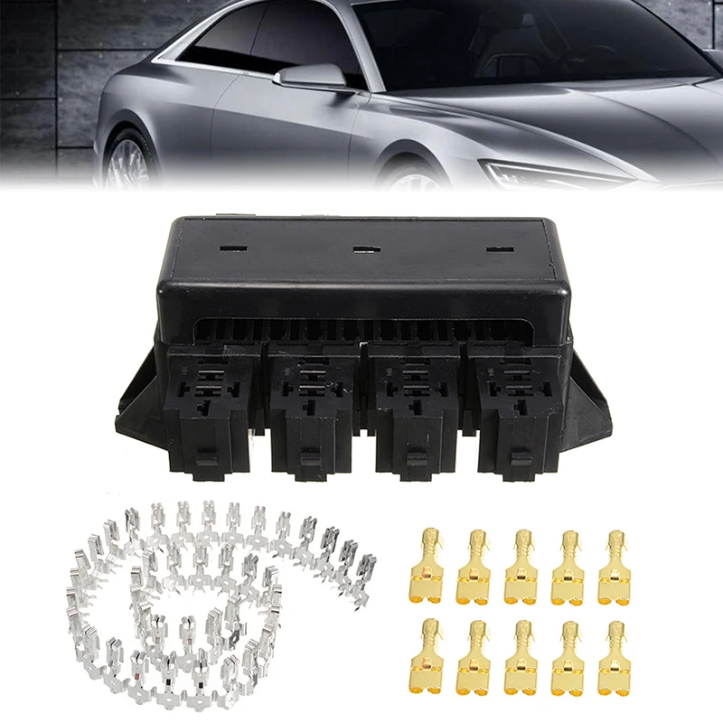 Car 20-Way Blade Fuse Holder 8 Way Relay Box Circuit Protector Distribution Block with 40pcs Connection Terminal