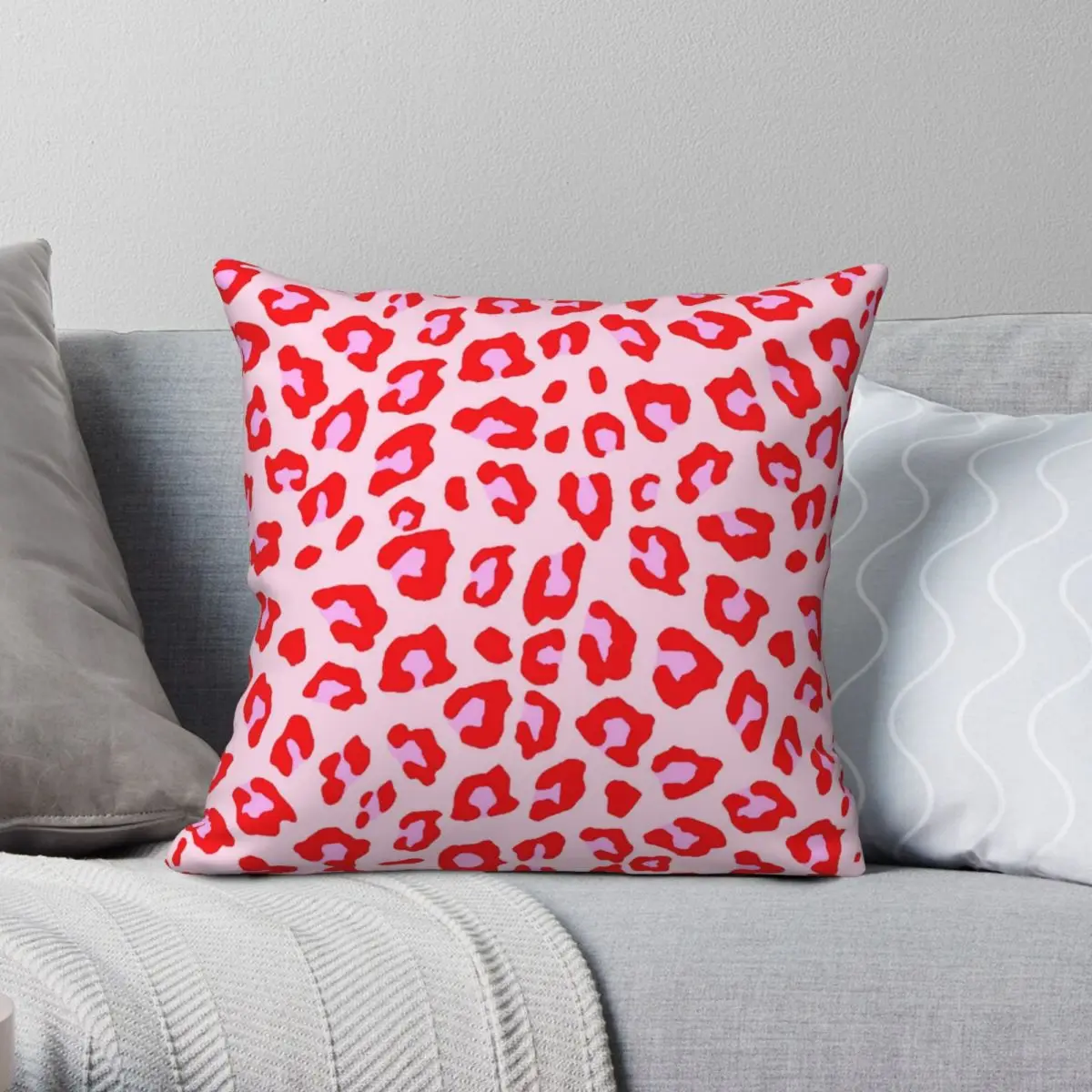 

Наволочка для подушки с леопардовым принтом, красная и розовая квадратная наволочка из полиэстера и льна, декоративная наволочка на подушку на молнии, наволочка для дивана и сидения