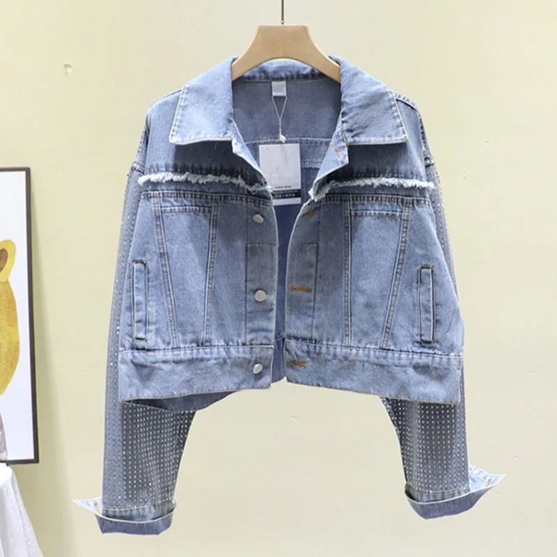 

Autumn Harajuku Burr Diamond jean jacket Women's Casual loose Bomber Chaqueta mujer Plus size Denim Short Jacket Feminine Veste