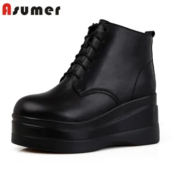 Asumer 2020 hot sale genuine leather ankle boots women winter shoes round toe lace up nature wool snow boots woman wedges shoes 
Asumer 2020 hot sale genuine leather ankle boots women winter shoes round toe lace up nature wool snow boots woman wedges shoes