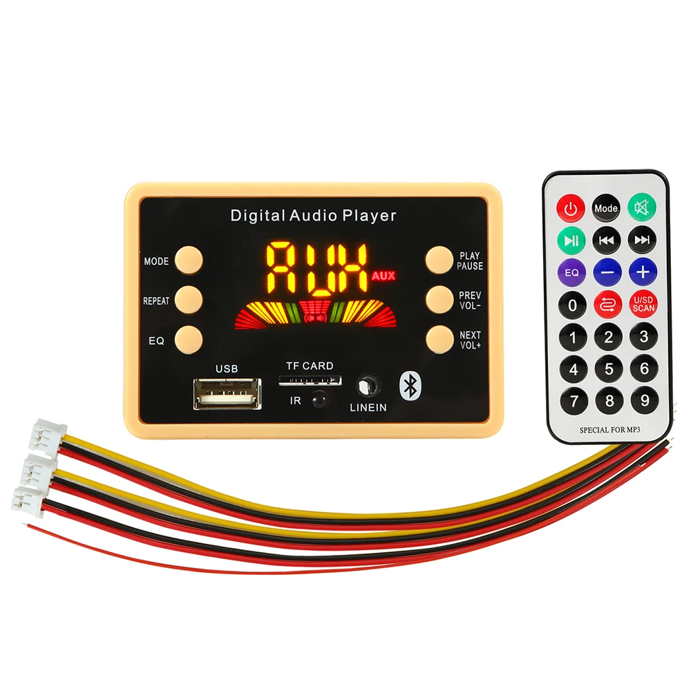 5-12V Color screen Bluetooth 5.0 car MP3 Bluetooth decoder board can play lossless format audio, folder playback with FM USB TF
5-12V Color screen Bluetooth 5.0 car MP3 Bluetooth decoder board can play lossless format audio, folder playback with FM USB TF