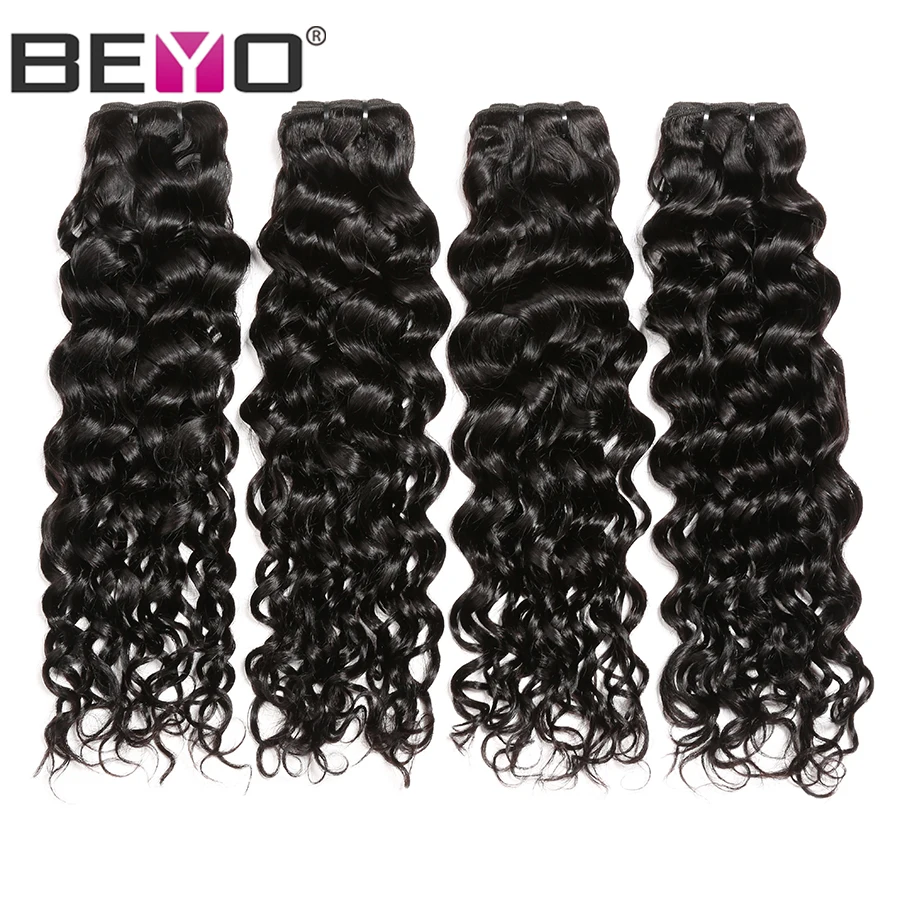 

Beyo Water Wave Brazilian Hair Weave Bundles 4 Bundle Deals 10-28inch Human Hair Bundles Double Weft Non-Remy Hair Extensions