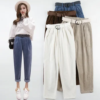 Women Corduroy Harem Pants Solid High Wait Loose Casual Ankle-Length Pants Autumn Elastic Waist Korean Trousers With Belt Y224
Women Corduroy Harem Pants Solid High Wait Loose Casual Ankle-Length Pants Autumn Elastic Waist Korean Trousers With Belt Y224