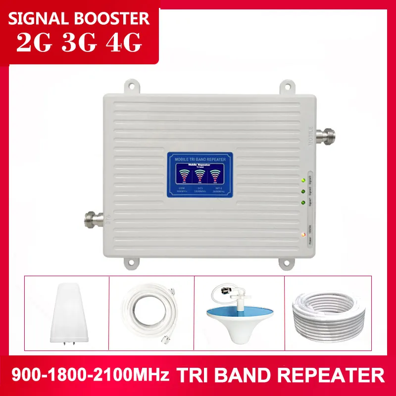 

Mobile Signal Repeater GSM 900 DCS 1800 WCDMA 2100mhz Tri Band Cellular signal Booster 2G 3G 4G Cell phone Amplifier Set