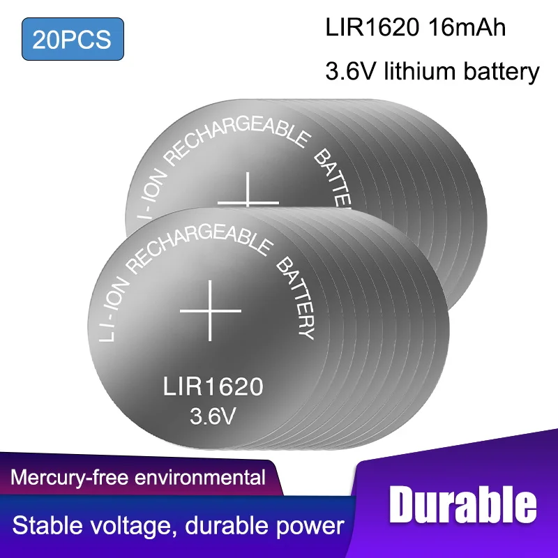 20PCS 3.6V LIR1620 Rechargeable Button Cell Battery Replacement CR1620 For Watch Toys Calculator Batteries
20PCS 3.6V LIR1620 Rechargeable Button Cell Battery Replacement CR1620 For Watch Toys Calculator Batteries