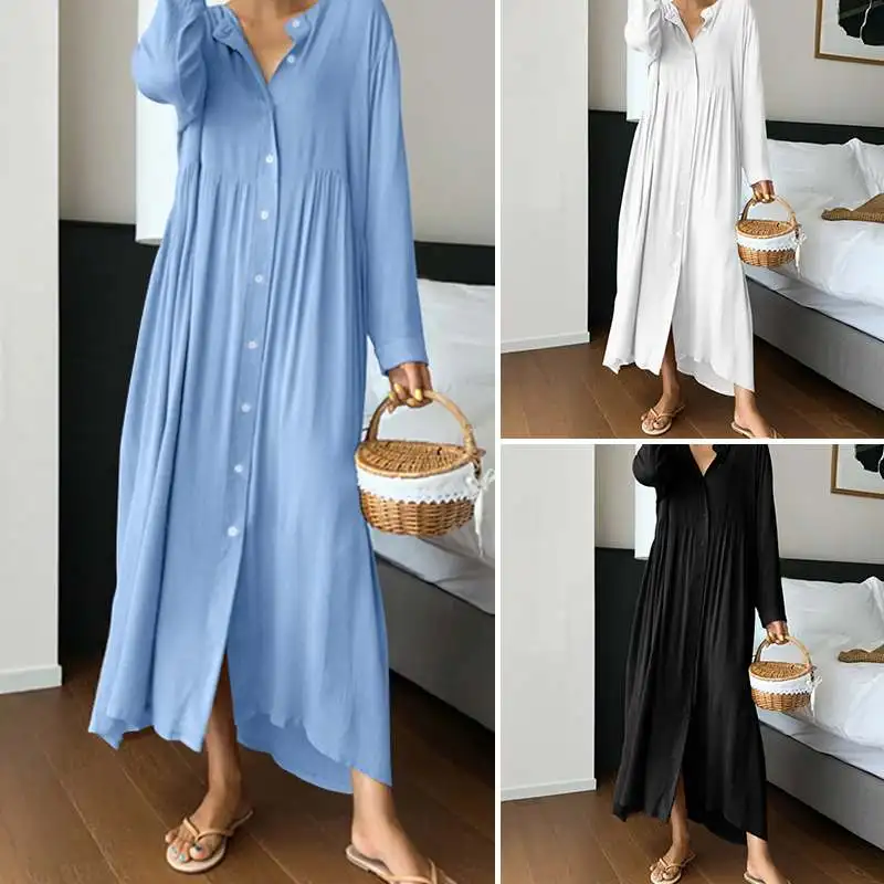 Women Vintage Long Shirt Sundress 2020 Celmia Fashion Dress Long Sleeve O-neck Casual Loose Buttons Party Maxi Vestidos Robe 5XL
Women Vintage Long Shirt Sundress 2020 Celmia Fashion Dress Long Sleeve O-neck Casual Loose Buttons Party Maxi Vestidos Robe 5XL