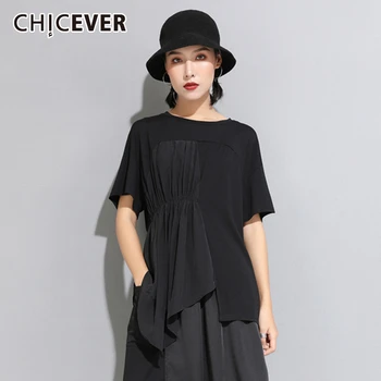 CHICEVER 2020 New Spring Summer Round Neck Short Sleeve Black Pleated Split Joint Irregular Big Size T-shirt Women Fashion Tide
CHICEVER 2020 New Spring Summer Round Neck Short Sleeve Black Pleated Split Joint Irregular Big Size T-shirt Women Fashion Tide