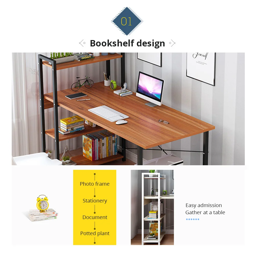 Upgraded Computer Laptop Desk Modern Style Computer Desk with 4 Tiers Bookshelf for Home Office Studying Living Room Furniture Upgraded Computer Laptop Desk Modern Style Computer Desk with 4 Tiers Bookshelf for Home Office Studying Living Room Furniture
