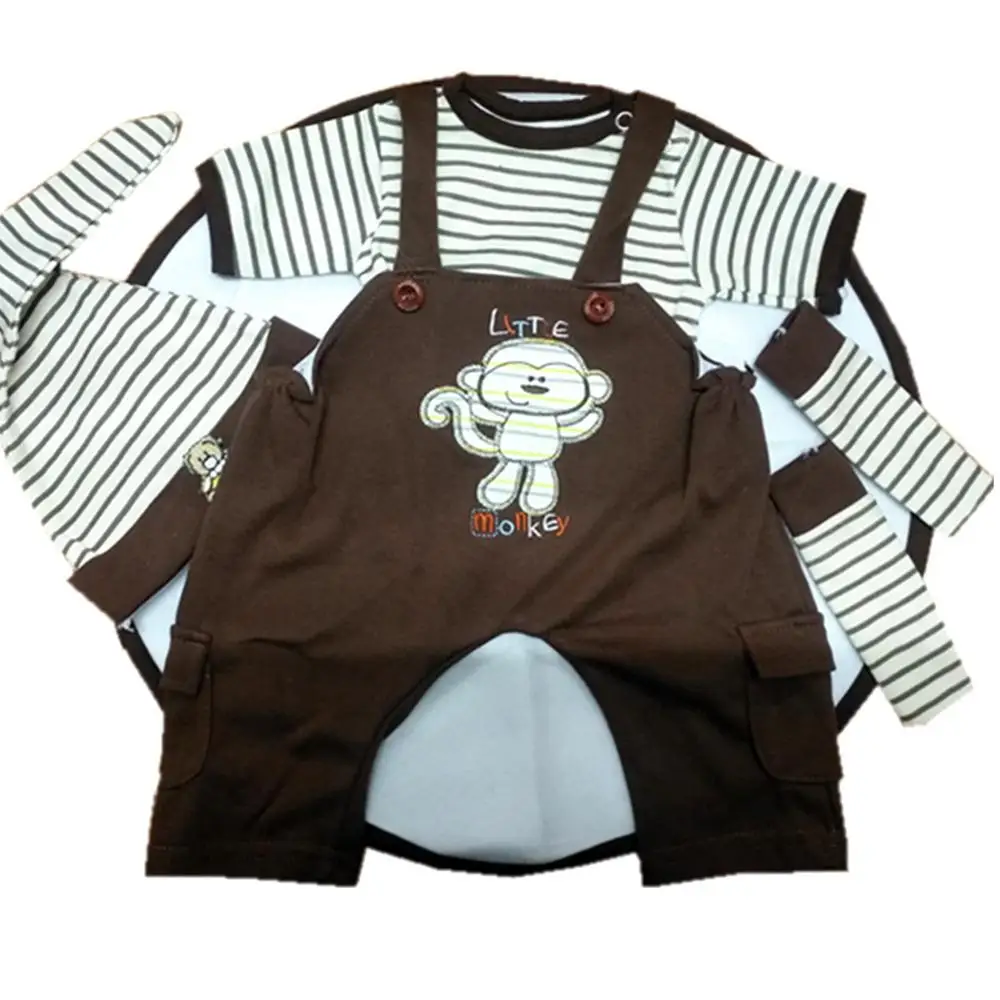 Toddler Kids Baby boy clothes for 55cm doll 0-3M baby short sleeve + Brown pants reborn clothing soft cotton Jumpsuit | Игрушки и хобби
