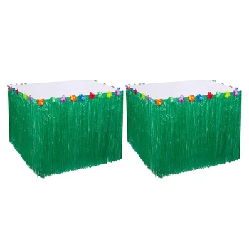 

Promotion! Hawaiian Luau Grass Table Skirt Decorations Hula - Hibiscus Tropical Pool Birthday Party Supplies (2 PCS)