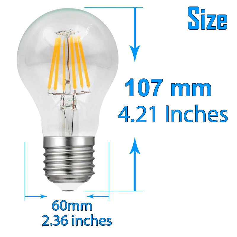 Классическая диммируемая лампа A60 2 Вт 4 6 8 Светодиодная E27 E26 винтажная Ретро 110 В 220