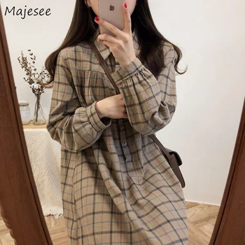 Dresses Women Vintage Plaid Long Sleeve Mid-long Turn-down Collar Simple Student Korean Style Kawaii Sweet Girls Casual Harajuku
Dresses Women Vintage Plaid Long Sleeve Mid-long Turn-down Collar Simple Student Korean Style Kawaii Sweet Girls Casual Harajuku