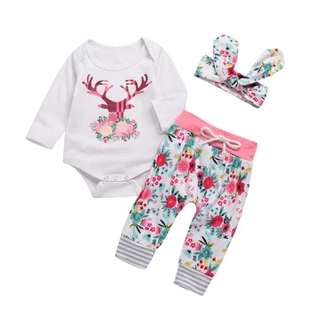 Baby Girl 0-24M Spring Clothes Sets long sleeve reindeer print romper + floral pant + headband 3pcs outfits
Baby Girl 0-24M Spring Clothes Sets long sleeve reindeer print romper + floral pant + headband 3pcs outfits
