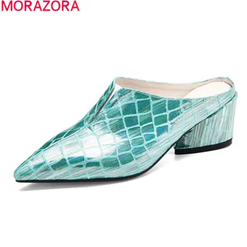 MORAZORA 2020 New genuine leather sandals women thick heels mules pointed toe summer dress ladies shoes 
MORAZORA 2020 New genuine leather sandals women thick heels mules pointed toe summer dress ladies shoes