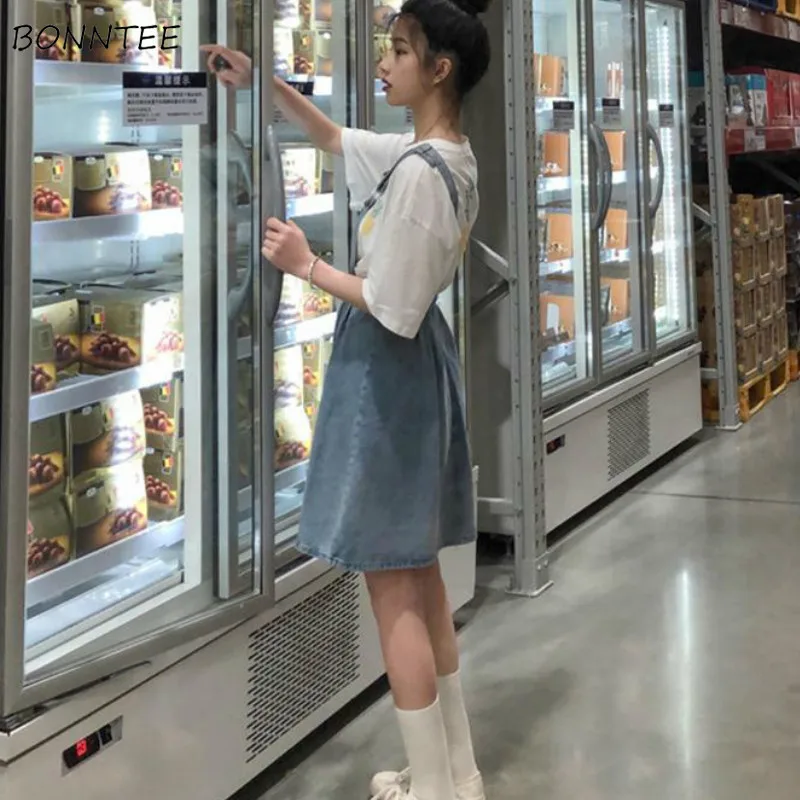 Женское джинсовое платье без рукавов Srap Ulzzang Kawaii популярное однотонное летнее