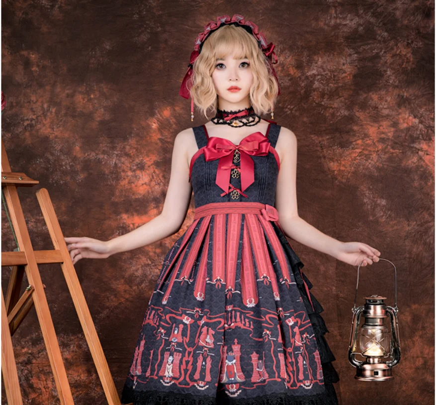 

Vintage court sweet palace style gothic Japanese girl cos Vestidos lolita jsk loli dress Mid waist cute bowknot lace girl