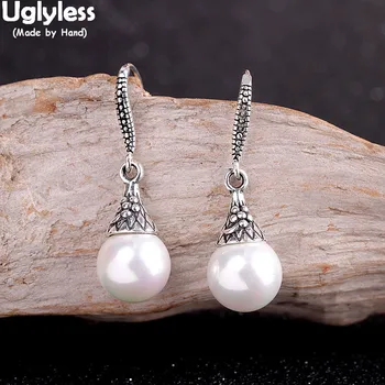 

Uglyless Fashion Simple Pearls Water Drop Earrings for Women Nature Freshwater Pearl Brincos Bijoux Thai Silver 925 Silver Jewel