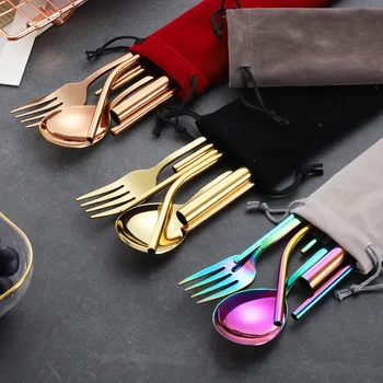 Dinnerware Set Travel Camping Cutlery Set Reusable Silverware with Metal Straw Spoon Fork Chopsticks and Portable Case 
Dinnerware Set Travel Camping Cutlery Set Reusable Silverware with Metal Straw Spoon Fork Chopsticks and Portable Case