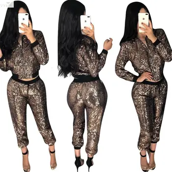 Autumn Winter Casual Tracksuit Women Set Full Sleeve Sequined Solid Color Two Piece Set Top And Pants Night Party Club Outfits 
Autumn Winter Casual Tracksuit Women Set Full Sleeve Sequined Solid Color Two Piece Set Top And Pants Night Party Club Outfits