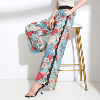 Female Casual Pants Spring New Loose-Fit High-waisted Chiffon Trouser Straight-Cut Wide-legged Pants Women Print Lace Trousers
Female Casual Pants Spring New Loose-Fit High-waisted Chiffon Trouser Straight-Cut Wide-legged Pants Women Print Lace Trousers
