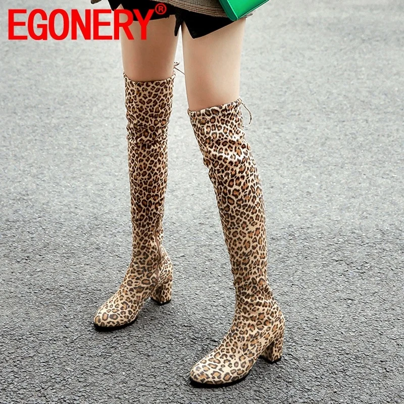 

EGONERY 2019 winter warm new fashion over knee boots outside high heels round toe zip flock women shoes drop shipping size 32-43