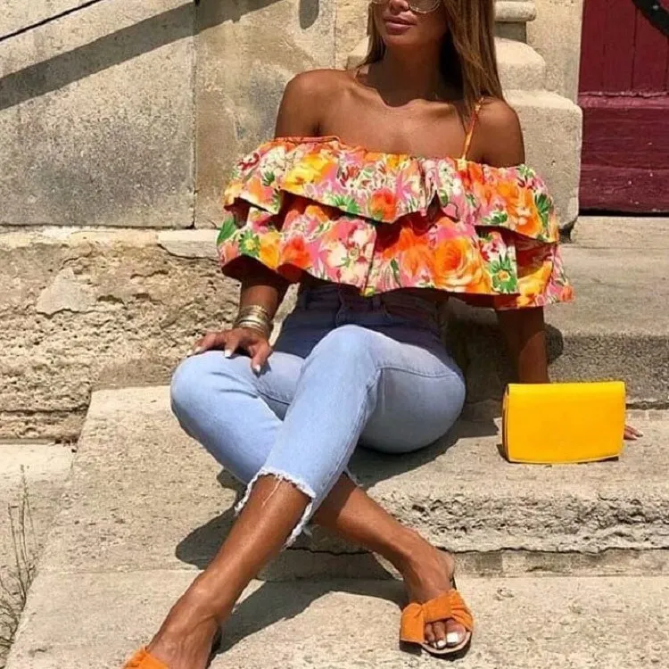Vintage Chic Women Casual Ruffles Floral Print Camis Short Sexy Spaghetti Strap Slash Neck Crop Top
Vintage Chic Women Casual Ruffles Floral Print Camis Short Sexy Spaghetti Strap Slash Neck Crop Top