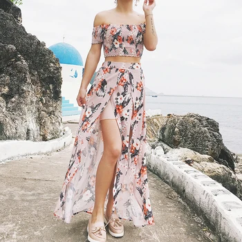 Sexy Floral Print Two Pieces Set Cute Crop Tops and High Split Maxi SkirtsBoho Style 2 Pieces Summer Beachwear Drop Shipping
Sexy Floral Print Two Pieces Set Cute Crop Tops and High Split Maxi SkirtsBoho Style 2 Pieces Summer Beachwear Drop Shipping