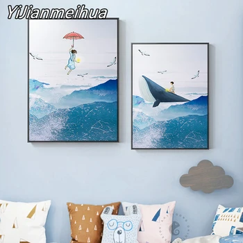 Decoracion Infantil Blue Whale Sea Painting Cartoon Poster Print For Kids Room Nursery Nordic Style Decoration Childish Wall Art 
Decoracion Infantil Blue Whale Sea Painting Cartoon Poster Print For Kids Room Nursery Nordic Style Decoration Childish Wall Art