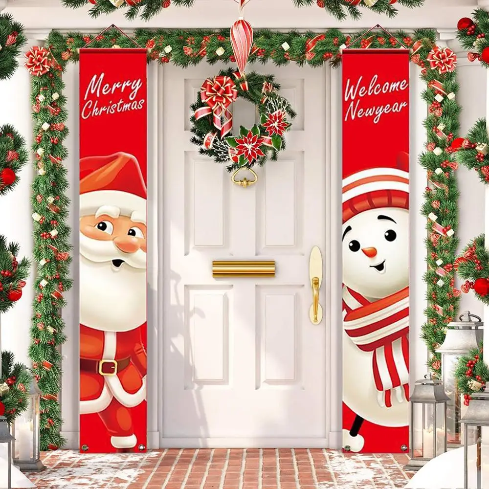 

Porta de natal decoração 2021 feliz natal banner decoração para casa pendurado ornamento de natal navidad feliz