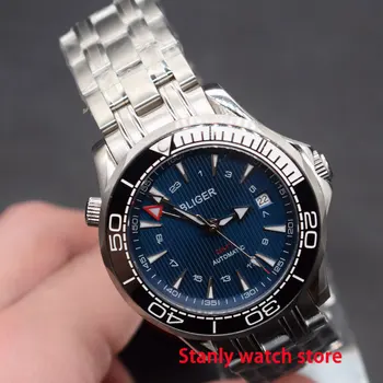 Solid Bliger 41mm blue dial luminous marks black white ceramic bezel GMT function sapphire automatic movement male's watches
Solid Bliger 41mm blue dial luminous marks black white ceramic bezel GMT function sapphire automatic movement male's watches