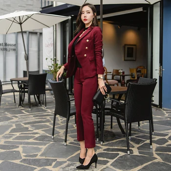 spring autumn wine red office lady women pants suit work wear button blazer jacket suit coat pencil pant 2 piece set D668
spring autumn wine red office lady women pants suit work wear button blazer jacket suit coat pencil pant 2 piece set D668