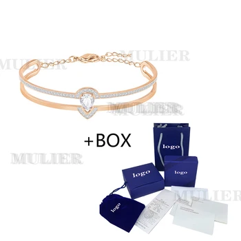 

MULIER SWA New GALLERY PEAR Rose Gold CZ Double Row Bangle Jewelry Gifts for Lovers Anniversary Wedding Women's Jewelry