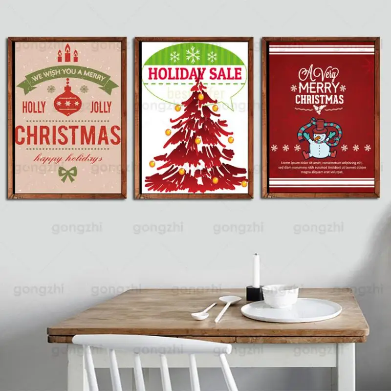 

Red Holiday Hot Sale Minimalist Abstract Christmas Tree Congratulations Frameless Home Gifts Canvas Printed Decorative Posters