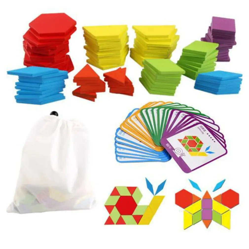 Shop Generic 155 Pcs Wooden Pattern Blocks Set Geometric Shape Puzzle