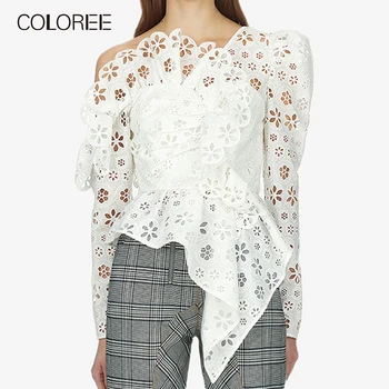 COLOREE Autumn 2019 Women Blouse Elegant White/Blue Hollow Out Sexy Blouse Blusas Female Skew Collar Irregular Blouse Chic Tops
COLOREE Autumn 2019 Women Blouse Elegant White/Blue Hollow Out Sexy Blouse Blusas Female Skew Collar Irregular Blouse Chic Tops