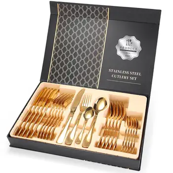 24Pcs/Set Tableware Gold Cutlery Set Style Dishes Dinnerware Set Knives Forks Spoons Western Kitchen Stainless Steel Dinner Gift
24Pcs/Set Tableware Gold Cutlery Set Style Dishes Dinnerware Set Knives Forks Spoons Western Kitchen Stainless Steel Dinner Gift